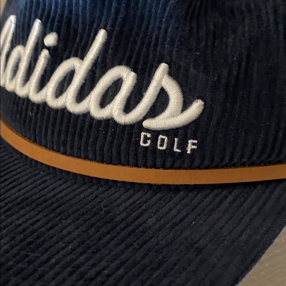 Adidas Golf Slideback Leather Cord Corduroy Hat Navy Blue OSFM Embroidered New - Picture 3 of 7